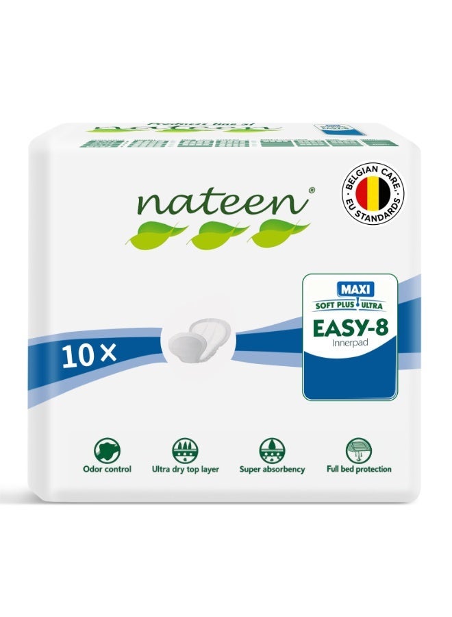 Nateen Easy-8 Maxi High Absorbency Incontinence Pads for Adults, 8-Shaped Disposable Insert Booster Pad for Adult Diapers & Pants, Anti-Leak Protection, Soft Sensitive Care, Unisex (10 count)